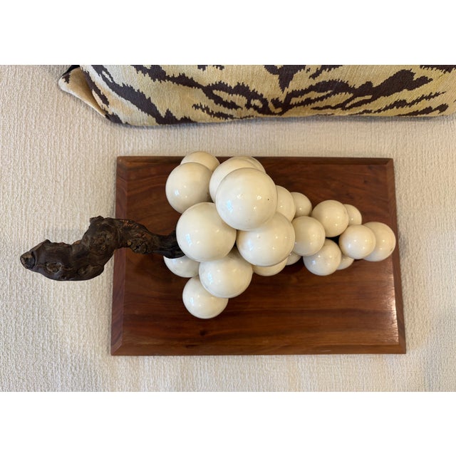 Wood Large Scale Mid-Century Grape Cluster Sculpture Mounted to Wood Base For Sale - Image 7 of 18