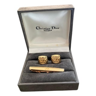 Rare Vintage Christian Dior Gold Plate Cufflinks Circa 1990 In Original Case For Sale