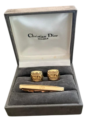 Rare Vintage Christian Dior Gold Plate Cufflinks Circa 1990 In Original Case