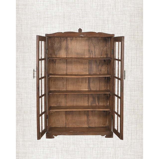 Indian Antique Indian Glass Cabinet | Vintage Armoire With Arched Crown | Teak Wood Display Cabinet | Rustic Home Decor For Sale - Image 3 of 6