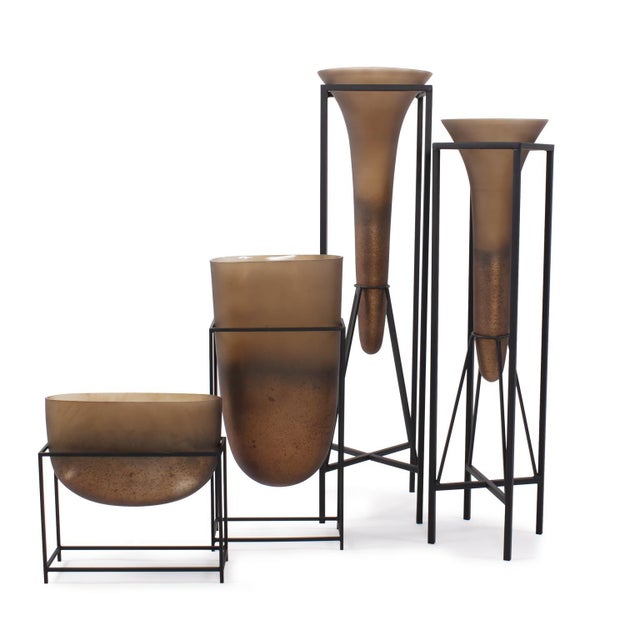 Brown Bronze Euler Vase with Black Iron Stand- Tall For Sale - Image 8 of 11