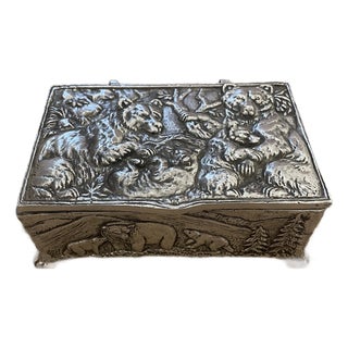 Vintage Sliver Tone Wilderness Bear Arthur Court Trinket Jewelry Box For Sale