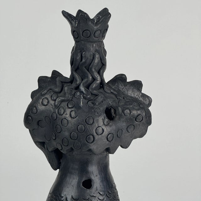 Vintage Ceramic Statue of a Queen in Charcoal Black Hue Holding Book For Sale - Image 11 of 12