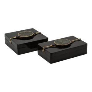 Set of 2 Boxes in Shell With Semi-Precious Stone and Brass by Kifu Paris