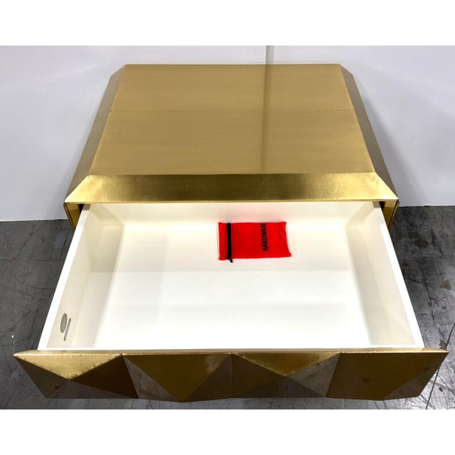 Stylish Baker Modern Geometric Brass Foil Facet Chest of Drawers As Is, three drawers, showroom floor sample