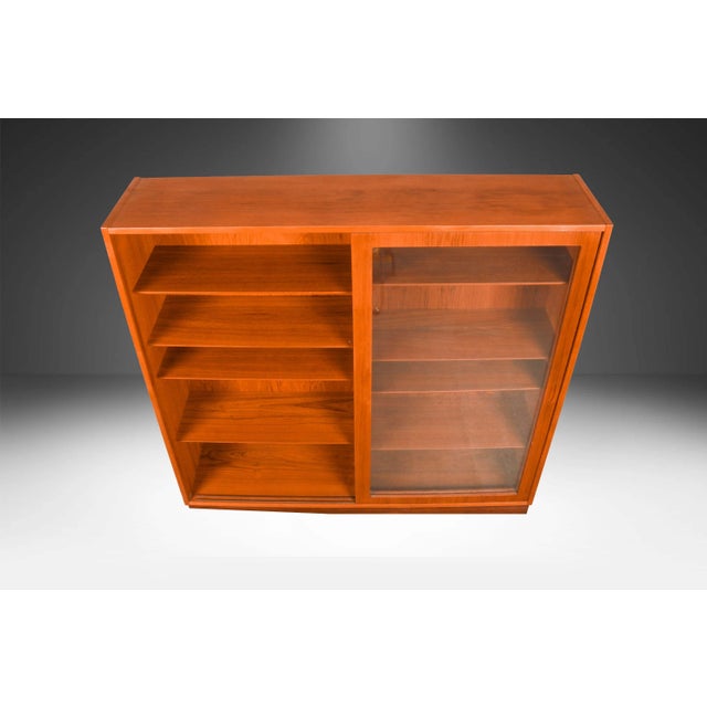 Late 20th Century Danish Teak Modern Sliding Glass Door Double Bookcase For Sale - Image 12 of 12