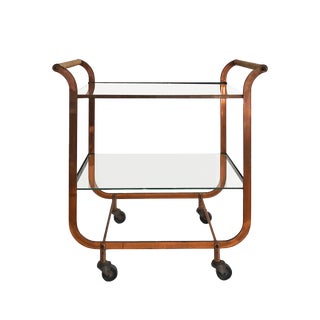 1940s Art Deco Carl Aubock Copper and Rattan Bar Cart For Sale