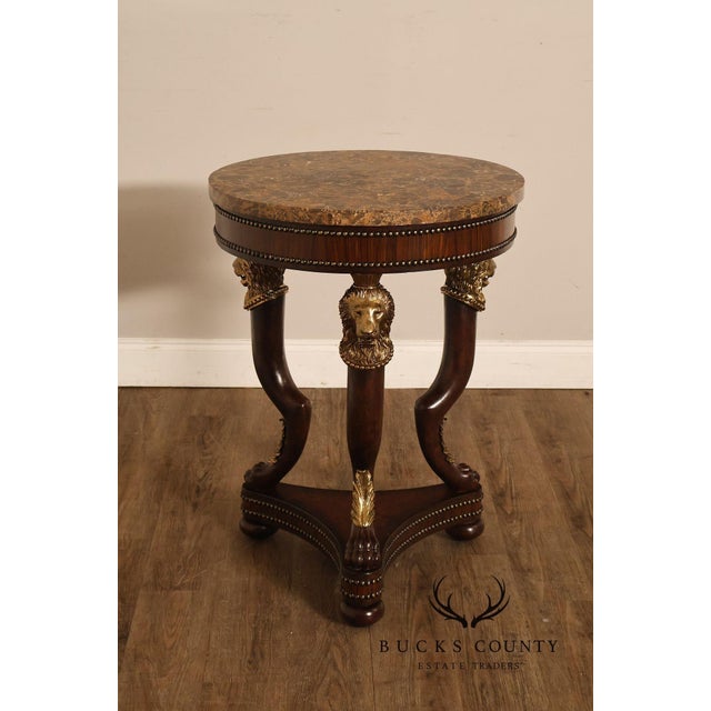 Wood Maitland Smith Empire Style Round Marble Top Mahogany Lamp Table For Sale - Image 7 of 17