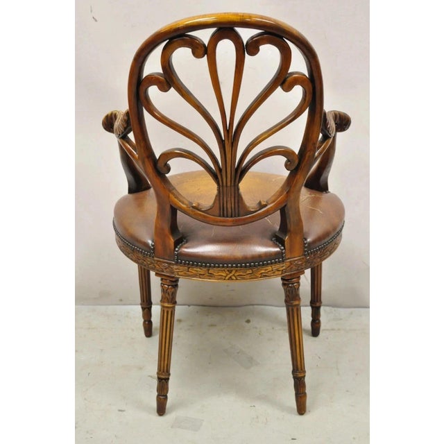 Late 20th Century Theodore Alexander Neoclassical Regency Style Carved Mahogany Leather Arm Chair For Sale - Image 10 of 12