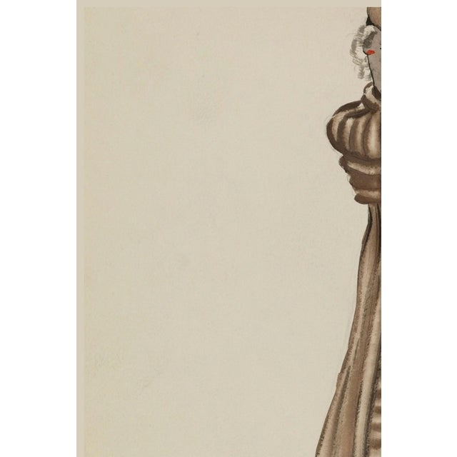Jonathan Adler Vintage French Fashion Art Print – Neutral Brown Fashion Illustration, 30" X 40" For Sale - Image 4 of 8