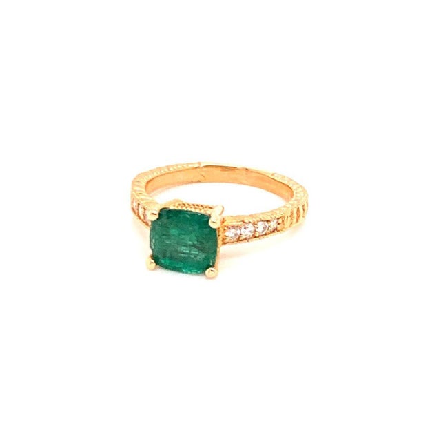 Traditional Diamond Emerald Ring 14k Gold 2.01 TCW Women Certified For Sale - Image 3 of 8