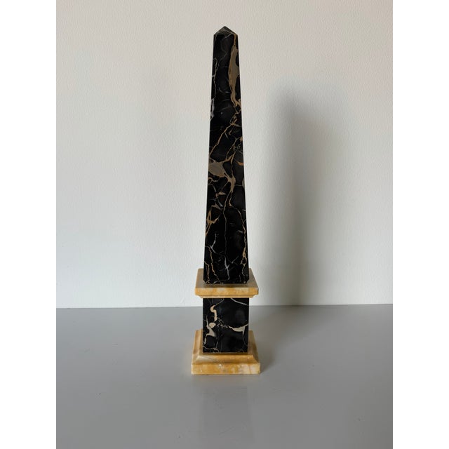 Black Vintage Italian Portoro Marble & Honey Onyx Obelisk, Made in Italy For Sale - Image 8 of 12