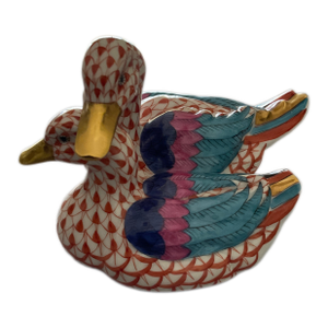 Herend Rust Colored Fishnet “Pair of Ducks” Figurines