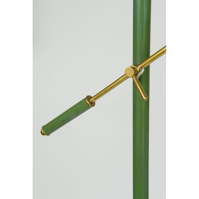1960s 1960s Round Beige Marble Base Green Enameled Stem Adjustable Arm Floor Lamp For Sale - Image 5 of 7