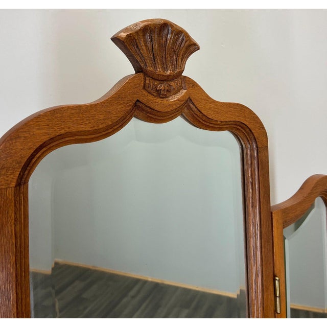Vintage French Dressing Table with Mirror in Oak For Sale - Image 11 of 12