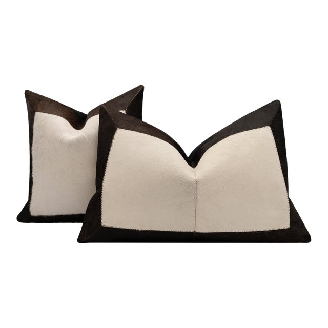 Pair of Canvello Genuine Cowhide Leather Decorative Throw Pillows With Feather Down Insert Included For Sale