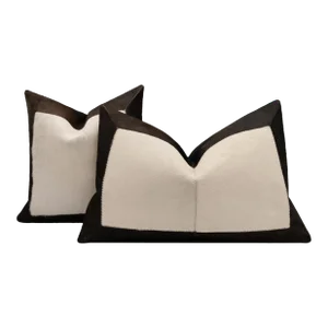 Pair of Canvello Genuine Cowhide Leather Decorative Throw Pillows With Feather Down Insert Included