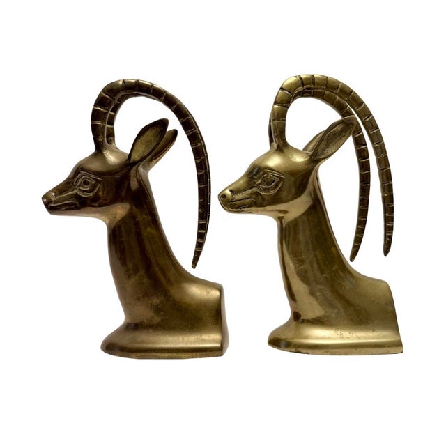 1960s Mid Century Pair of Brass Gazelle Bookends Antelope Bookends VTG (D-9). For Sale - Image 5 of 8