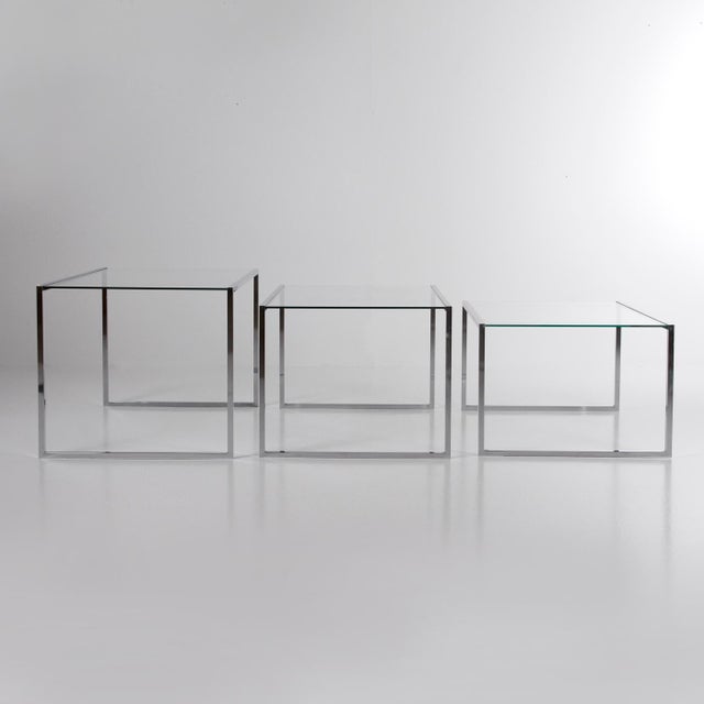 Modern Three Coffee Tables in Glass and Chromed Metal, 1970s, Set of 3 For Sale - Image 3 of 11