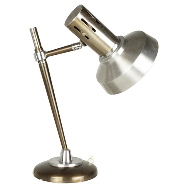 Italian Silver & Brown Anodized Aluminum Table Lamp, 1960s For Sale