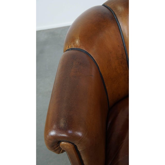 Animal Skin Cognac-Colored Leather Club Chair For Sale - Image 7 of 12