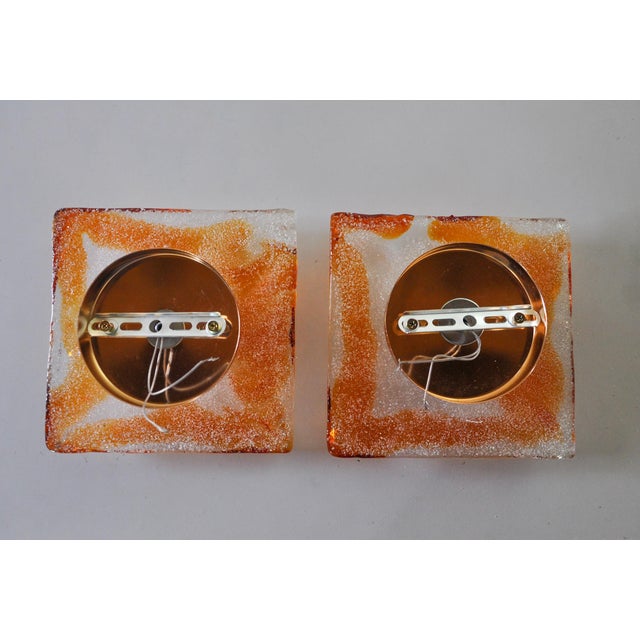 Glass Square Wall Lights in Orange Frosted Glass from Mazzega, Italy, 1970, Set of 2 For Sale - Image 7 of 8