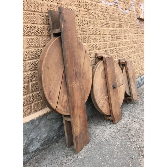 Trio of Antique Industrial Maple Dumb Waiter Pulleys For Sale - Image 4 of 4