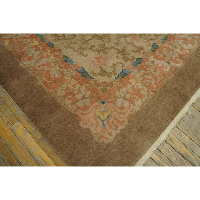 1920s Tan Sand Floral Layered Oriental Antique Chinese Art Deco Rug 9' X 11' 9'' For Sale - Image 10 of 11