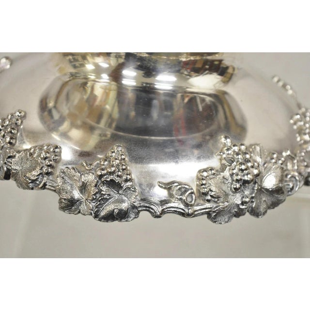 Vintage English Victorian Silver Plated Grapevine Pedestal Base Punch Bowl For Sale - Image 4 of 10