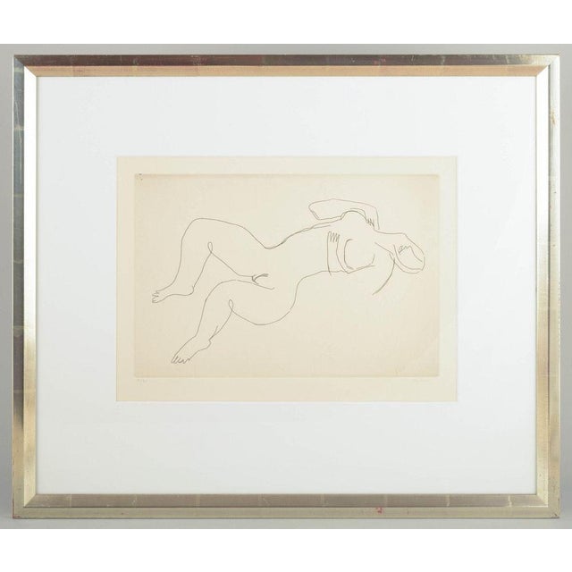 Jean Fautrier (1898-1964) Nude model. Etching, 5/50. A graphic work depicting a reclining nude female figure, executed in...
