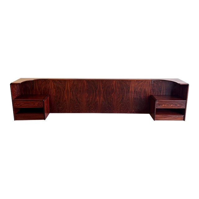 1960s Danish Mid-Century Modern Rosewood King Headboard With Integrated Nightstands by Arne Wahl For Sale