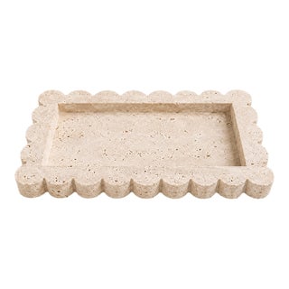 Scalloped Travertine Marble Tray For Sale