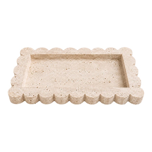 Scalloped Travertine Marble Tray For Sale
