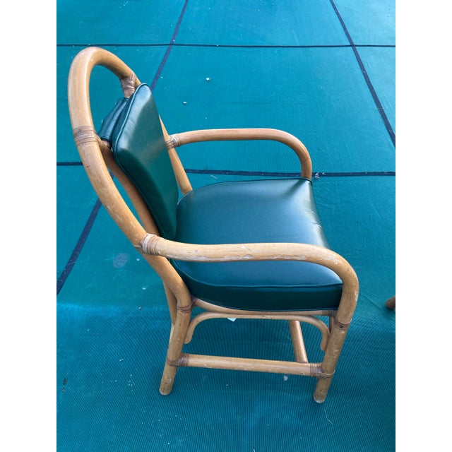 Mid-Century Modern 1990s Pair Mid-Century Modern Shelby Williams Green Leather Bentwood Acacia Chairs For Sale - Image 3 of 10
