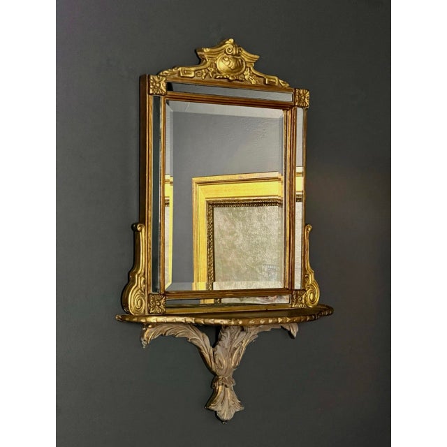 Gold 19th Century French Adam Style Carved Giltwood Beveled Mirror With Shelf For Sale - Image 8 of 11