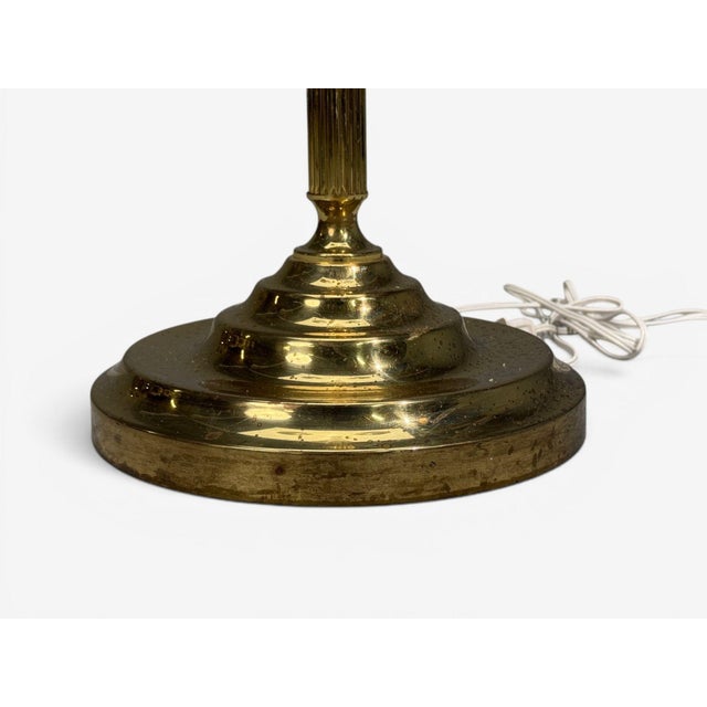 1970s Swedish Modern, Three Light Floor Lamp, Reeded Brass, Fabric, Sweden For Sale - Image 13 of 13