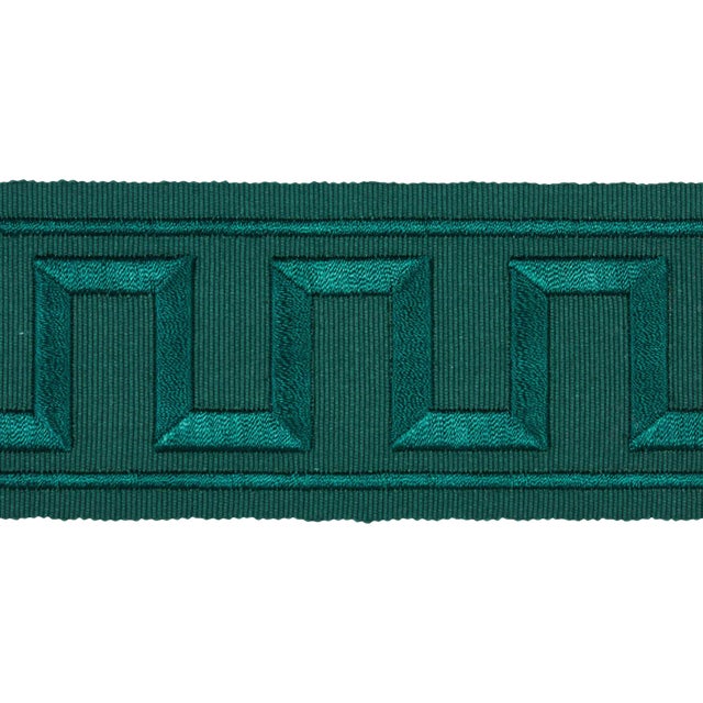 Schumacher X Miles Redd Greek Key Embroidered Tape in Emerald For Sale