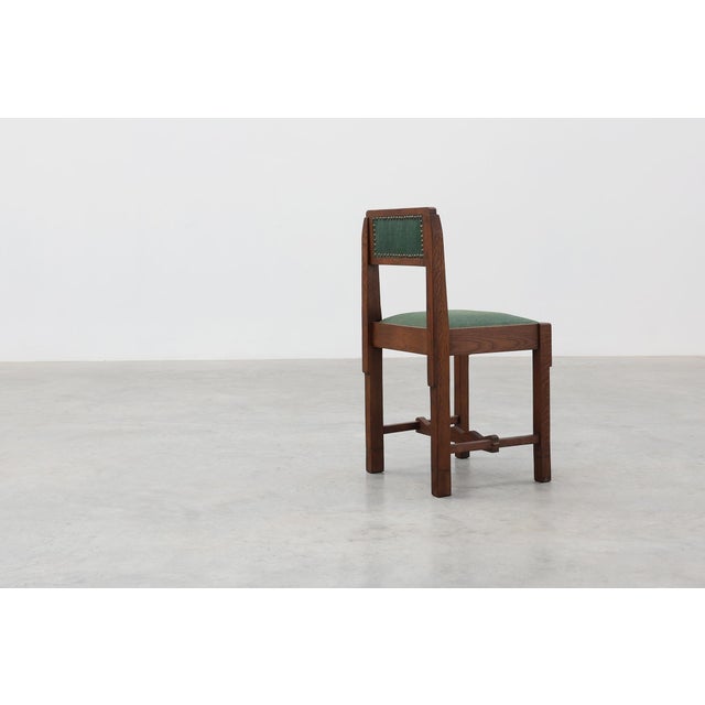 Wood Belgian Art Deco Modernist Oak Side Chair with Green Upholstery, 1920s For Sale - Image 7 of 14