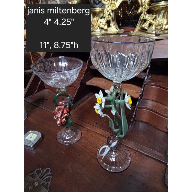 Two Janis Miltenberger Art Glass Flower Goblets For Sale In San Antonio - Image 6 of 9