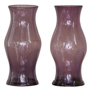 Amethyst Midcentury Period Hurricane Lamp Glass Shades, a Pair For Sale