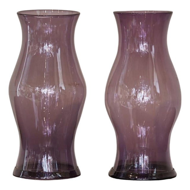 Amethyst Midcentury Period Hurricane Lamp Glass Shades, a Pair For Sale