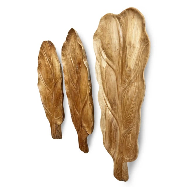 Large Wood Carved Leaf Platter For Sale In Los Angeles - Image 6 of 6