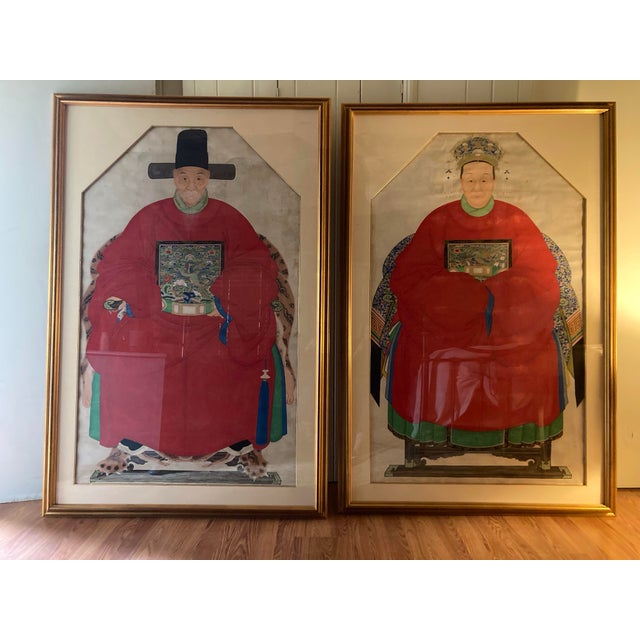 Chinoiserie Emperor and Empress Framed Painted Scrolls, Early 20th Century - Set of 2 For Sale - Image 12 of 12