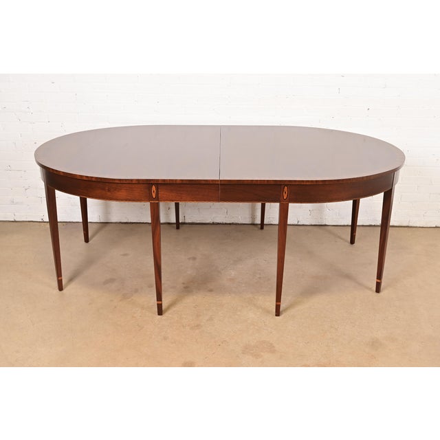 Baker Furniture Style Federal Inlaid Mahogany Dining Table, Newly Refinished For Sale - Image 9 of 9