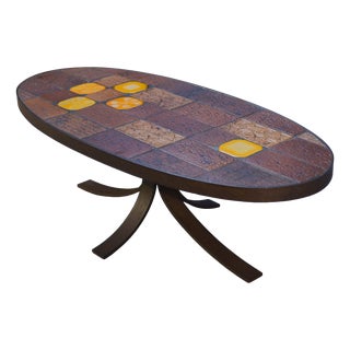 Coffee Table in Lava Stone and Ceramic by Jean Jaffeux, 1960s For Sale