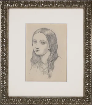 19th Century Renaissance Style Graphite Portrait Drawing of Young Woman