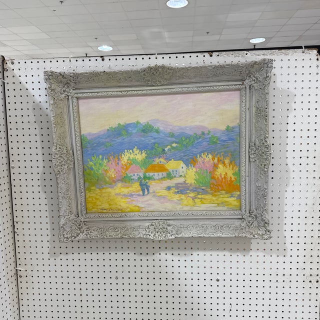 Vintage French Pastel Landscape Painting – Colorful Countryside Village – Ornate Frame For Sale - Image 10 of 11