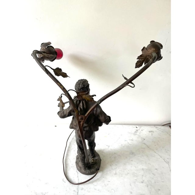 Metal Vintage Arte Nouveau Bronze Spelter Sculpture Lamp For Sale - Image 7 of 12