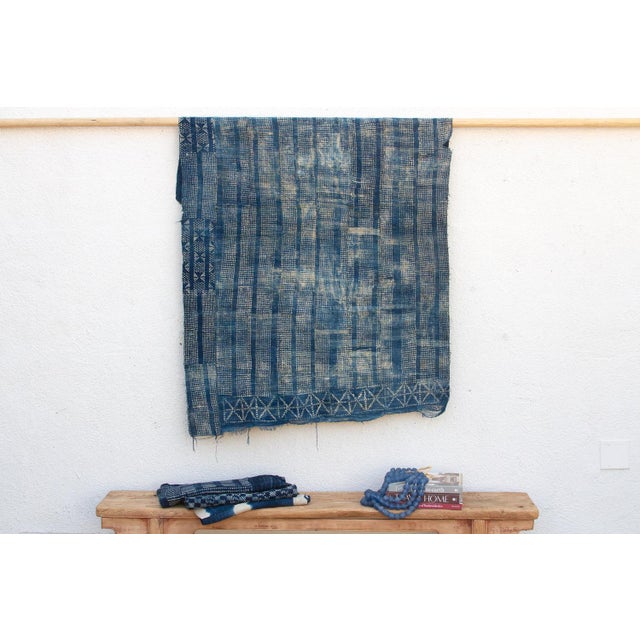 Textile Azure Grid Indigo Mud Cloth Throw For Sale - Image 7 of 7