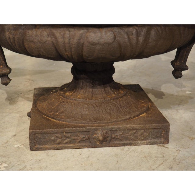 A Large 19th Century French Cast Iron Vase With Double Scrolled Handles For Sale - Image 12 of 18